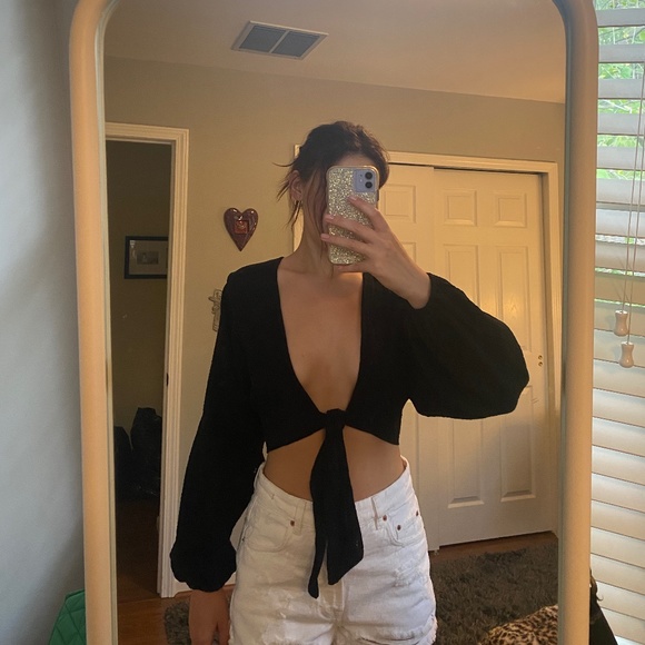 Urban Outfitters Tops - Black Long sleeve Tie Top